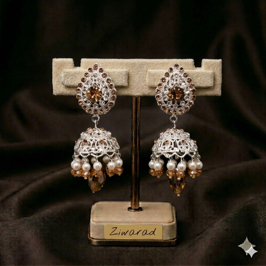 Champagne Filigree Jhumka Earrings