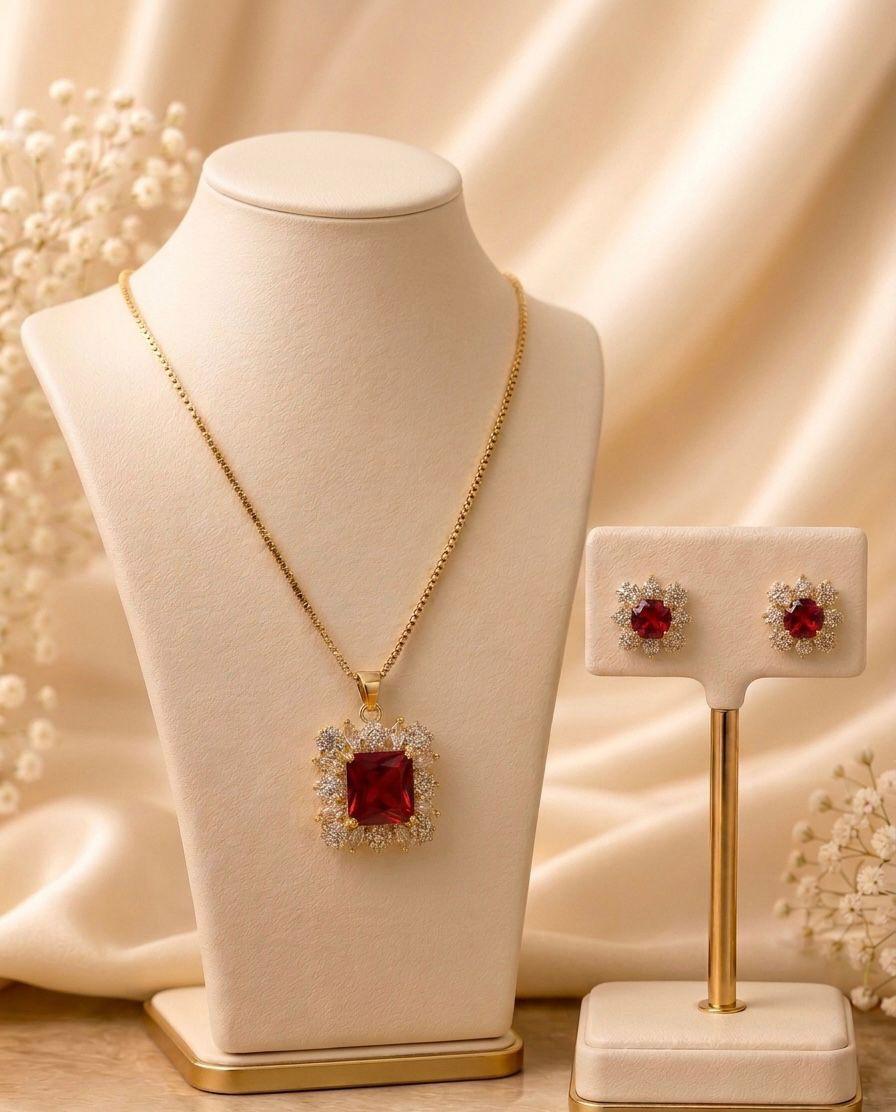 Ruby Royale Halo Jewelry Set