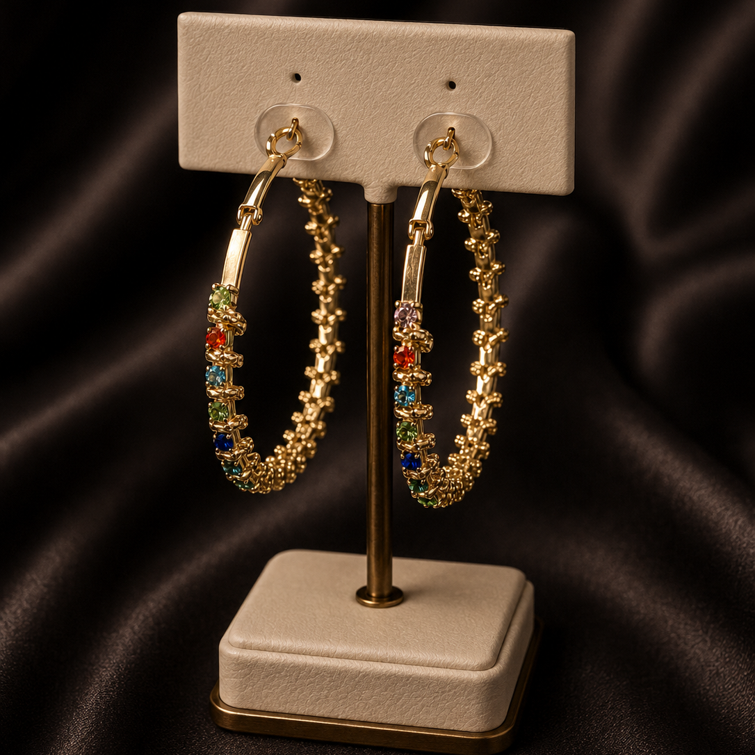 Iris Multi-Gemstone Textured Hoop Earrings
