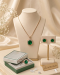 Emerald Majesty Halo Jewelry Set