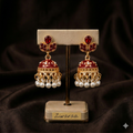 Imperial Red &amp; Pearl Floral Jhumka Earrings