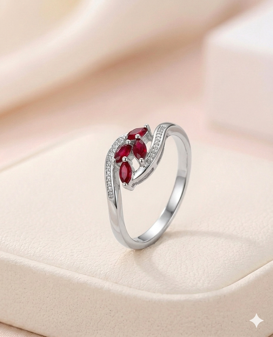 Ruby Leaf Wave Adjustable Ring