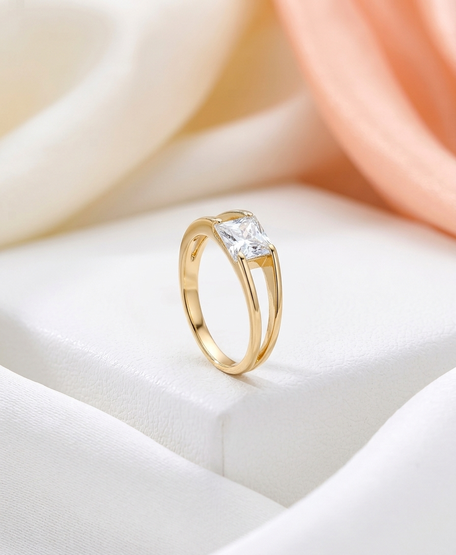 Gold-Plated Blue Marquise Crystal Floral Statement Ring