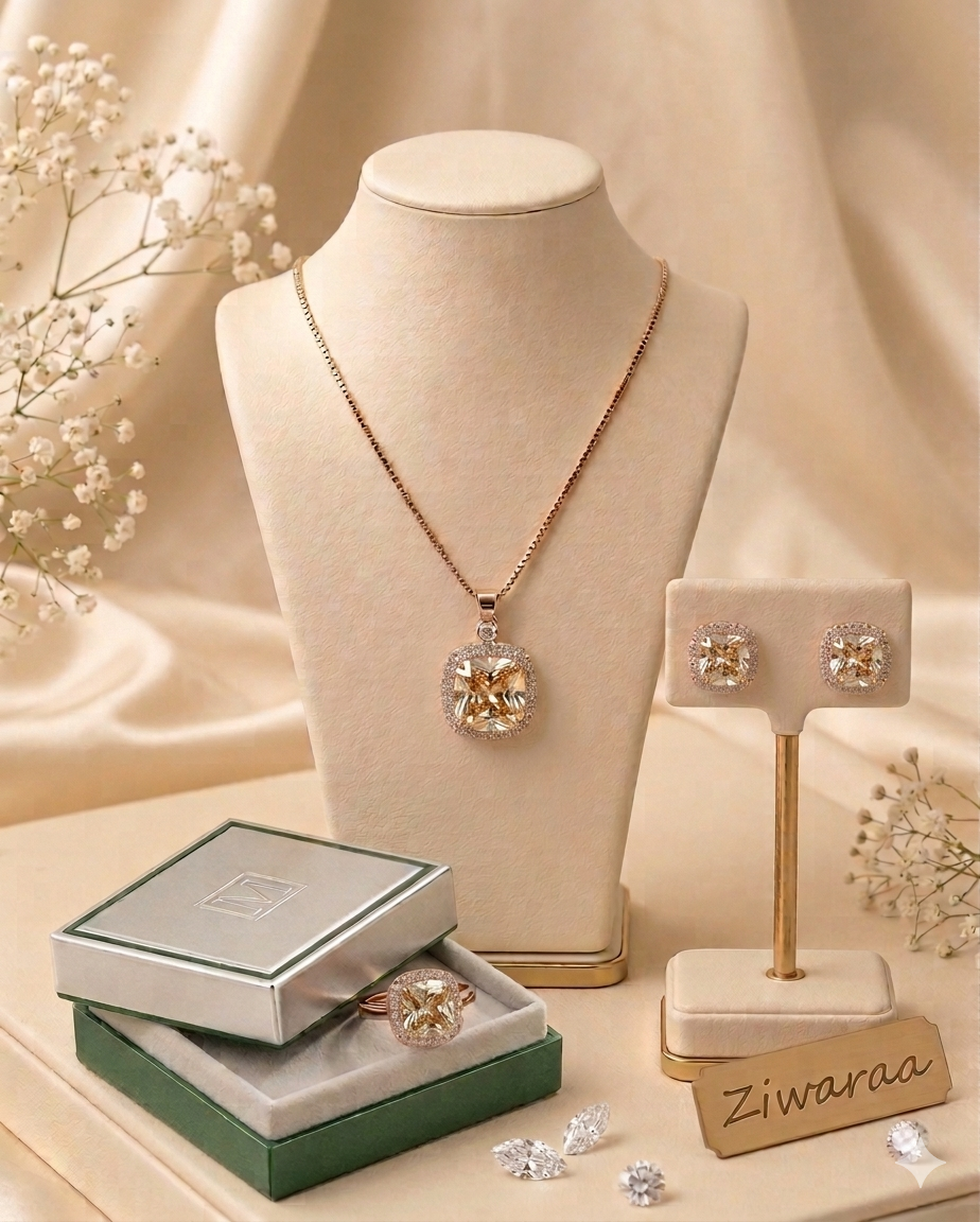 Golden Champagne Halo Jewelry Set