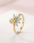 Azure Blossom Asymmetric Ring – [18K Gold Plated] with Sky-Blue Marquise Accents