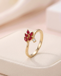 Ruby Red Leaf Adjustable Ring