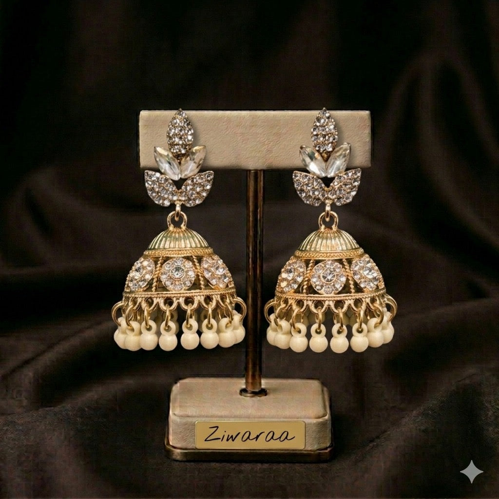 Floral Radiance Gold Jhumka Earrings