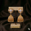 Golden Bloom Crystal Jhumka Earrings