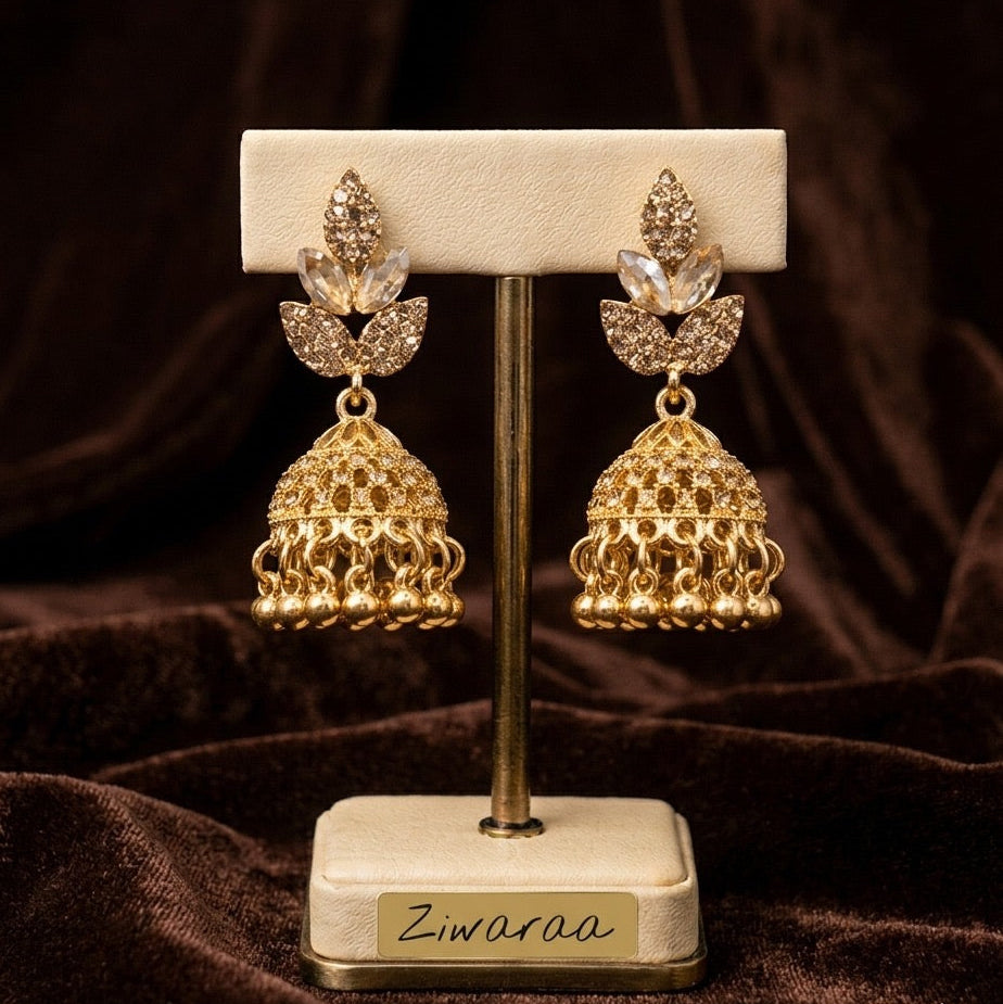 Champagne Lotus Jhumka Earrings