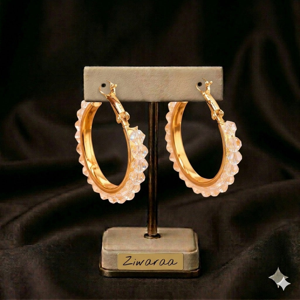 Crystal-Studded Golden Hoop Earrings