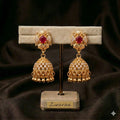 Ruby Bloom Gold Jhumka Earrings